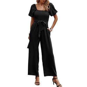 Women’s Black Short Sleeve Jumpsuit Pants Pull On Medium New